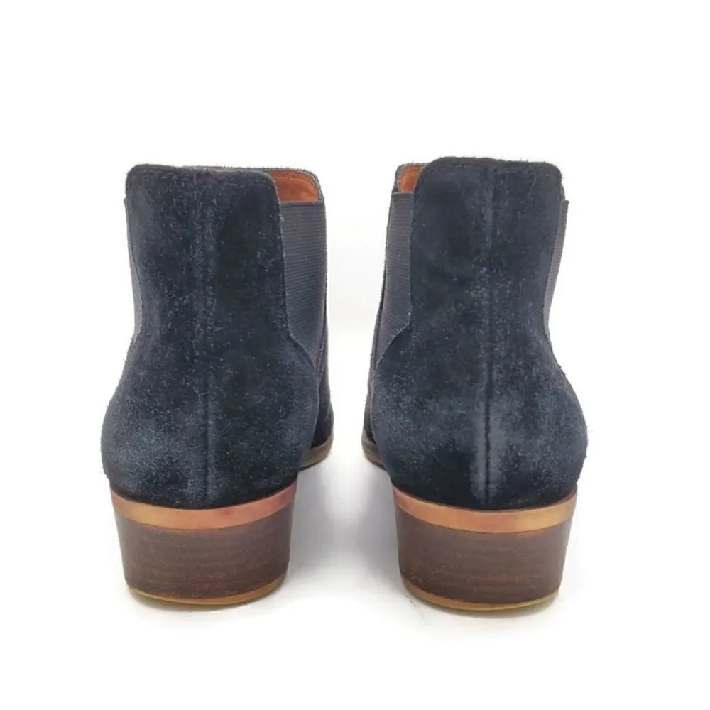 Lucky Brand Bellamy Black Suede Pull-On Almond-Toe Low Block Heel Ankle Boots